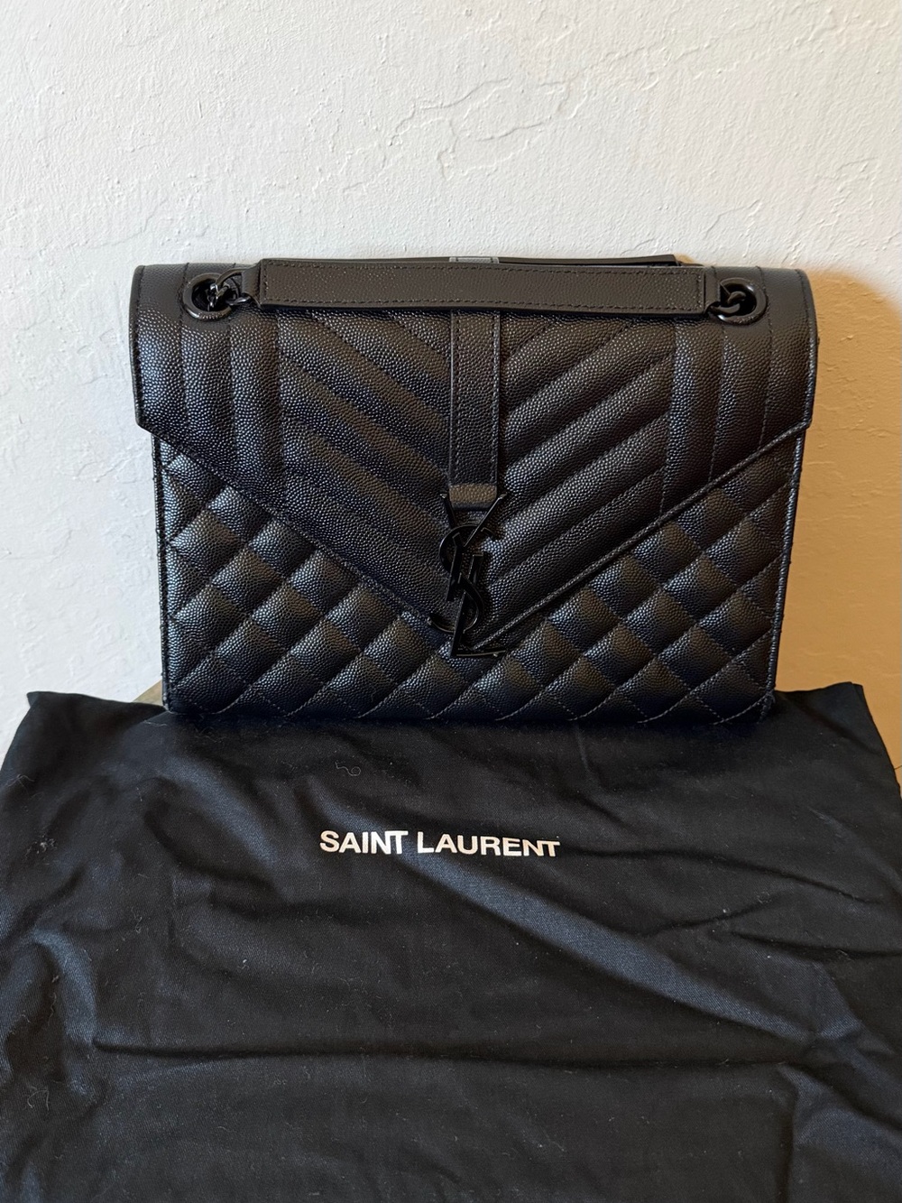Saint Laurent Envelope Triquilt Medium YSL Shoulder Bag in Grained Leather